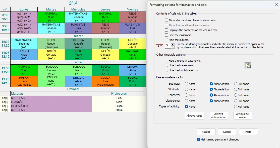 Editor de horarios