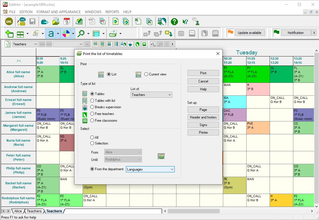 Editor de horarios