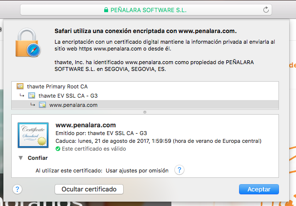 Certificado de seguridad Safari Peñalara GHC